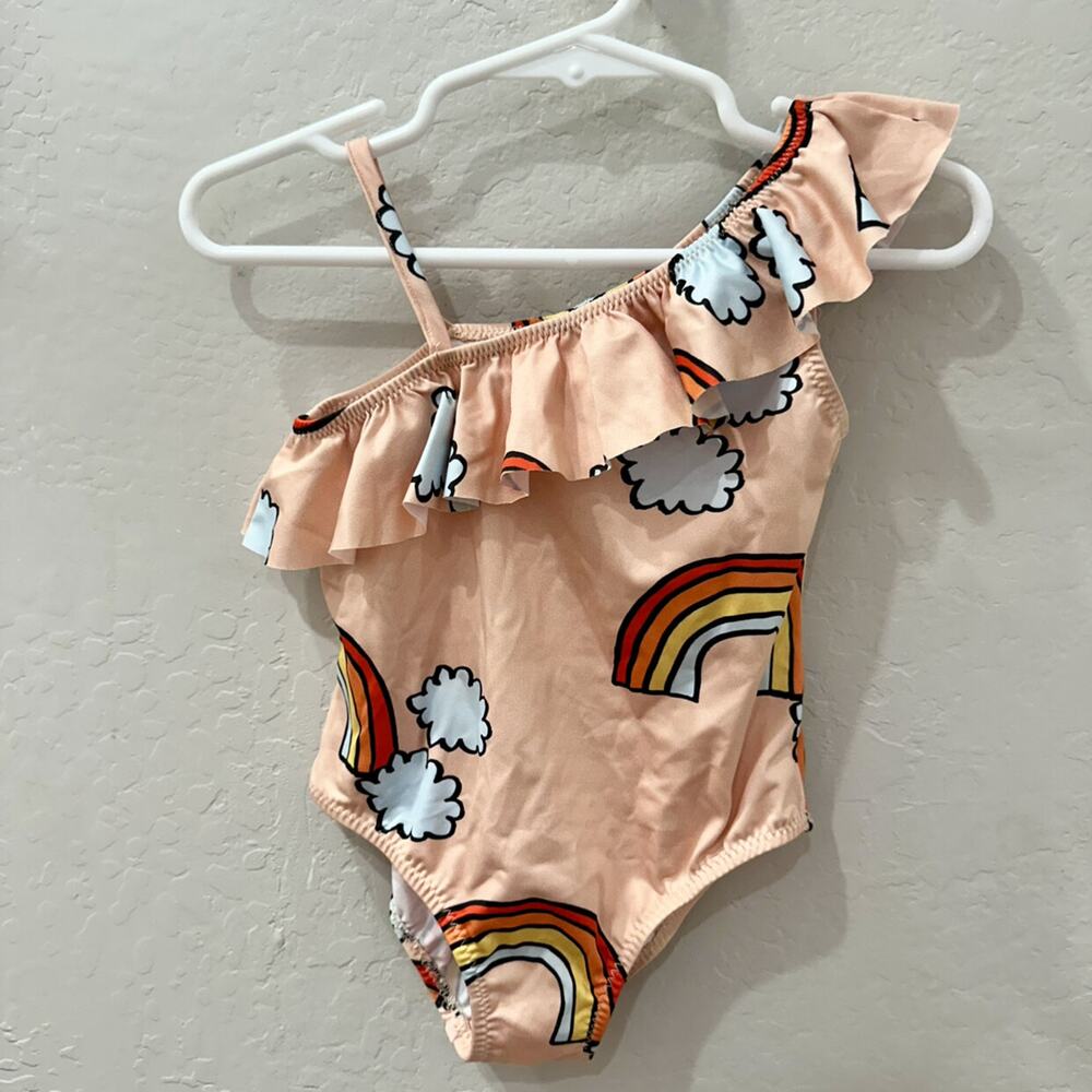 Kukukid Peach Boho Rainbow Ruffle One Piece Swimsuit